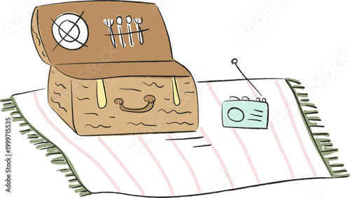 Picnic Basket On Blanket Doodle
