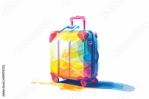 Big colorful travel suitcase isolated