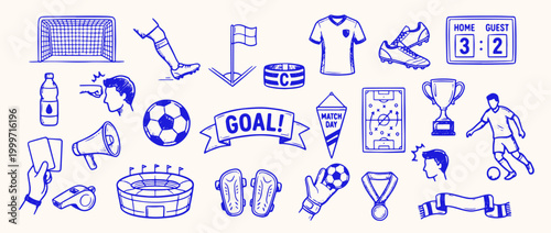 Soccer Icon Array: A collection of meticulously crafted soccer icons, symbolizing the diverse elements of the sport. Illustrating the energy and passion of the game with graphic representation.