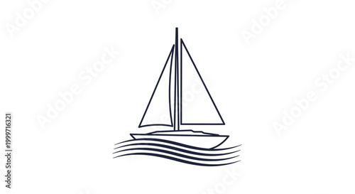 Simple line art drawing of a sailboat sailing on water with waves.