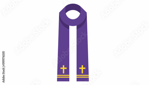 Purple Clerical Stole, Christian Priest Collar, Cross Symbol Vector