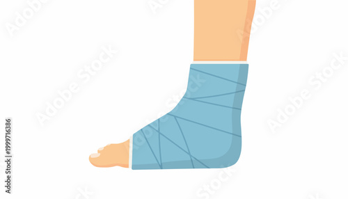 Ankle brace, blue medical wrap, foot support, injury recovery