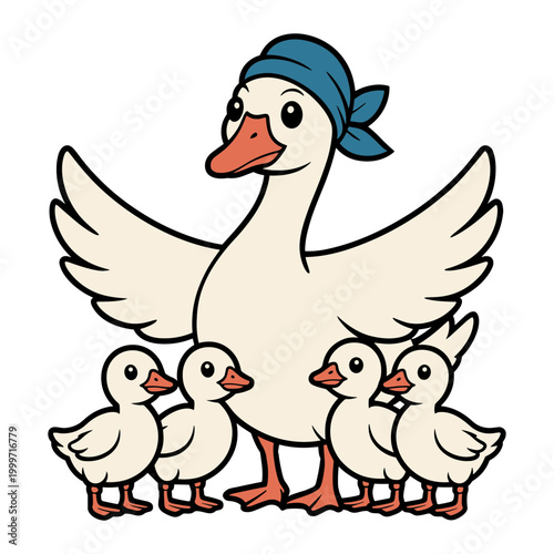 Mother Goose With Four Goslings