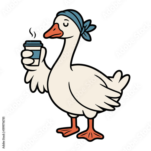 Mother Goose Holding Coffee