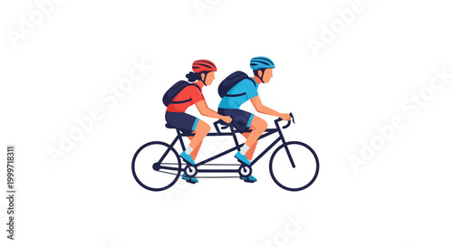Two cyclists riding a tandem bicycle.