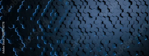 Panel kuchenny z motywem Modern abstract geometric hexagon pattern with glowing blue lines and futuristic design elements