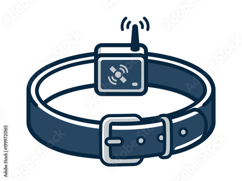 An electronic device with a buckle on a collar emits signals.