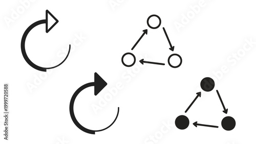 Sync process icon set. Productivity, setting, Account refresh, synchronization, gear wheel with arrow, profile sync, account management, workflow symbol. Vector editable illustration
