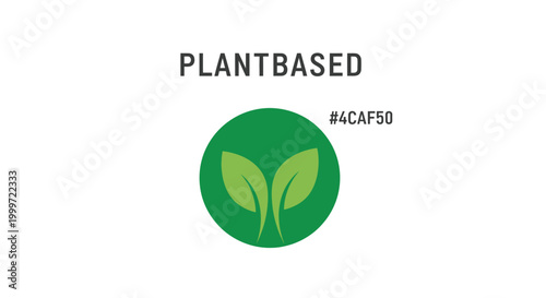 A vibrant green logo of two leaves is centered on a white background with the word PLANTBASED above it