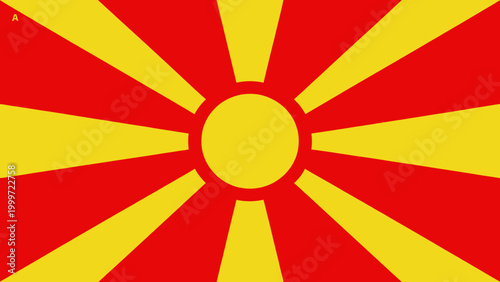 Official Flag of North Macedonia with Sun Rays on Red Background