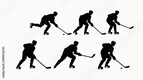 Photography Ice hockey player silhouettes set in various action poses