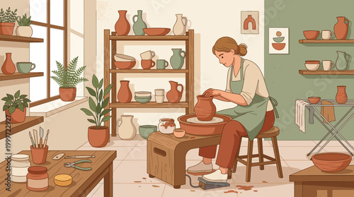 Pottery making workshop art studio illustration creative space close-up craftsmanship and skill development