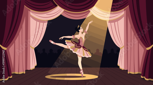 Ballet performance spotlight stage digital illustration theatrical environment dramatic viewpoint artistic concept