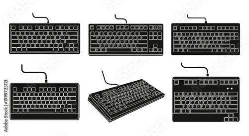 Collection of Black Computer Keyboards - Top View and Angled Perspective