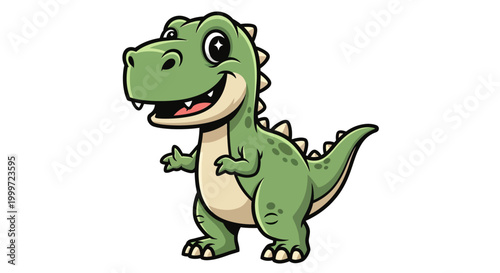 A cartoon green dinosaur with a happy expression.