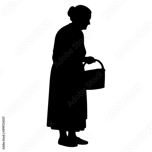 Foto Silhouette of an elderly woman carrying a basket.