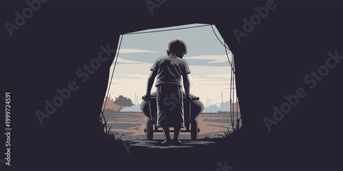 Emotional concept showing child labour through silhouette and minimal environment, highlighting social awareness and human rights issues.