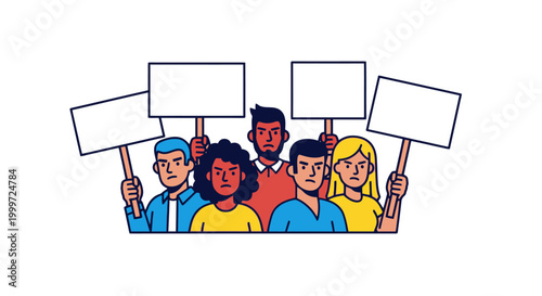 Diverse group of people holding protest signs.