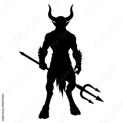 Картината върху платно Silhouette of a Demon with Horns and Trident.