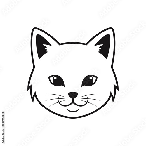 Cute cat face vector illustration simple kitten head icon black and white pet line art minimal animal portrait logo design element funny feline character silhouette isolated feline avatar