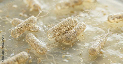 A close-up view of translucent, gelatinous structures resembling spherules in a viscous substance, showcasing their unique textures and forms.