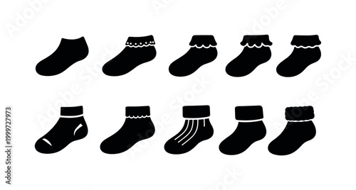 Cute Ankle Socks Styles. Filled icon set of Cute Ankle Socks Styles: ankle socks, lace socks, frill socks,