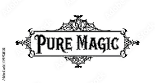 Pure magic. lettering and all elements in black. Vector style. AWhite background. Pure white background. Perfect isolation and visual consistency.