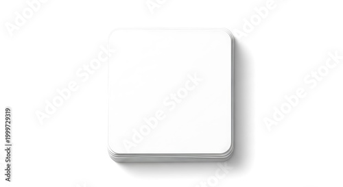 Stack of white square cards with soft shadows on a clean white surface