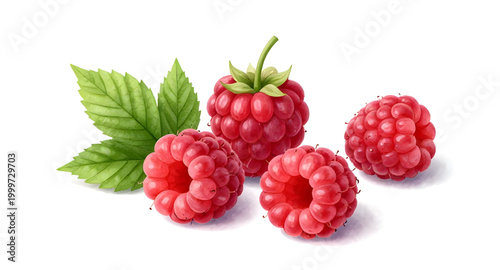 fresh red raspberries, raspberry fruit isolated, berries with leaves, organic raspberry bunch, healthy fruit snack, juicy red berries, farm fresh raspberries, natural sweet fruit, ripe berry cluster, 
