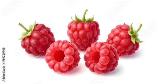 fresh red raspberries, raspberry fruit isolated, berries with leaves, organic raspberry bunch, healthy fruit snack, juicy red berries, farm fresh raspberries, natural sweet fruit, ripe berry cluster, 