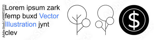 Sustainability, economy, nature, financial growth, eco-friendly concepts, symbolism. Line art of trees and a dollar sign. Financial growth and sustainability concepts