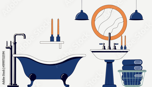 luxury bathroom interior with bathtub mirror sink