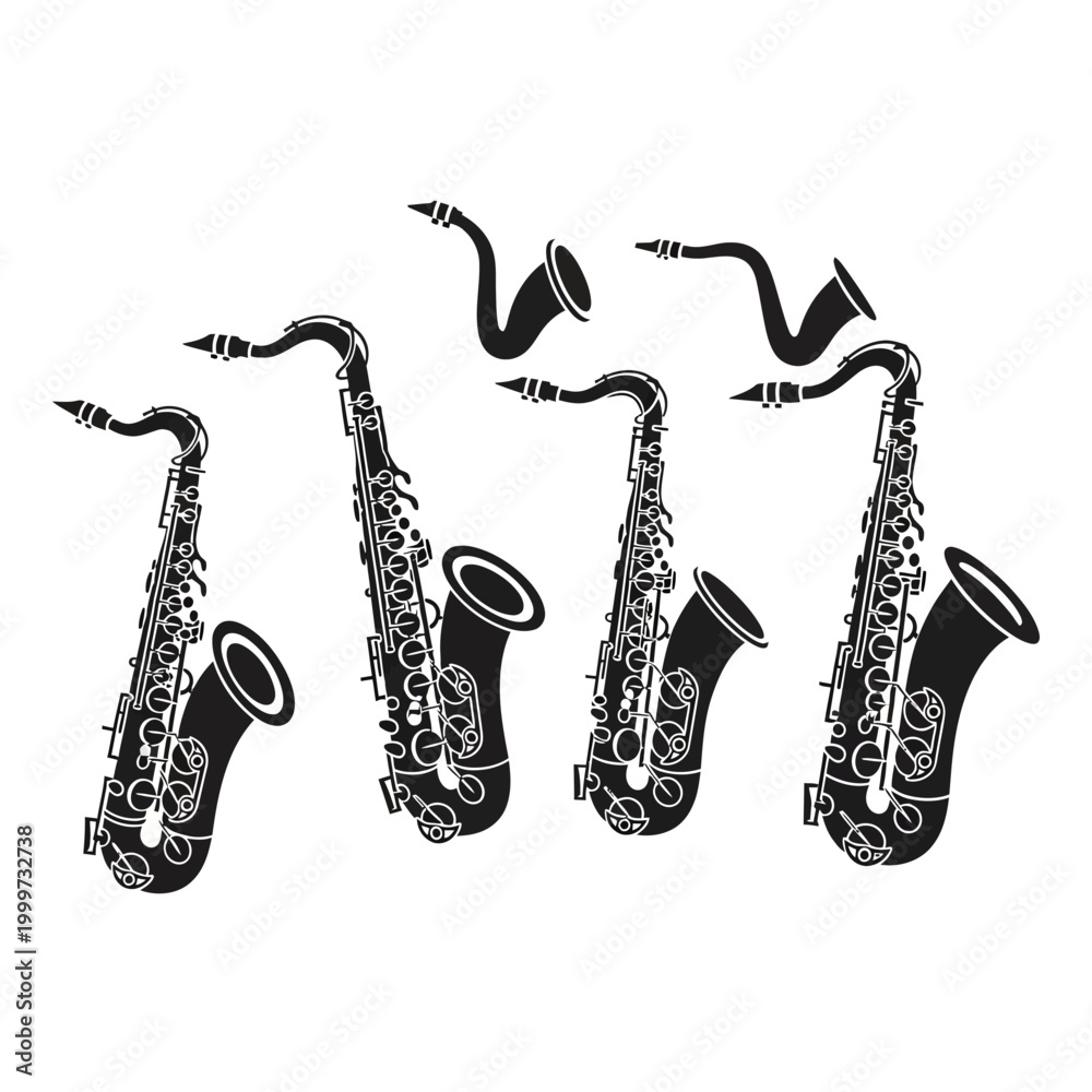 Naklejka premium Vintage Saxophone Ensemble Silhouette