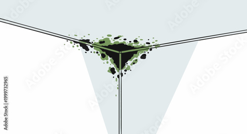 Black mold infestation in bathroom ceiling corner. Vector illustration of fungus and damp damage