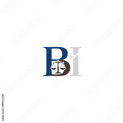Professional BI Letter Initial Logo with Scales of Justice Design on isolated white background