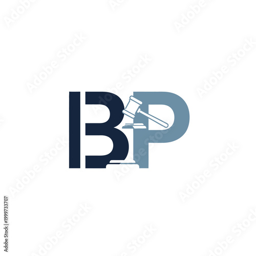 Professional BP Letter Initial Logo with Gavel Symbol Design on isolated white background