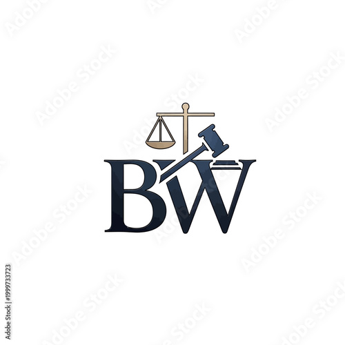 Professional BW Letter Initial Logo with Scales of Justice and Gavel Design on isolated white background