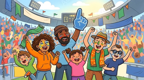 Fans cheering and celebrating at a sports game