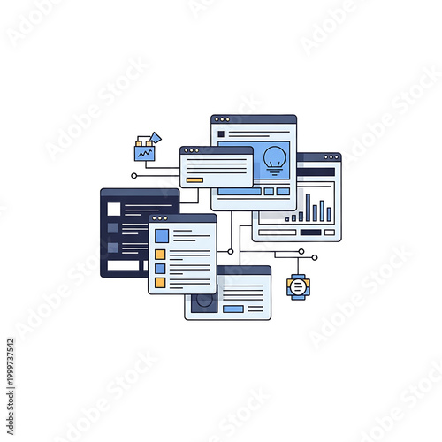 Collection of web browser windows open.
