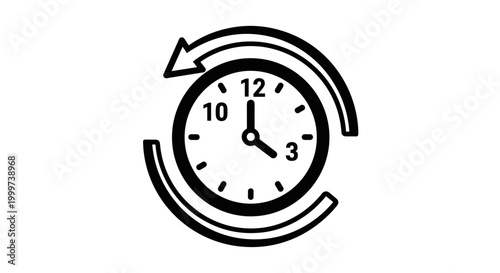Clock with circular arrow symbol.