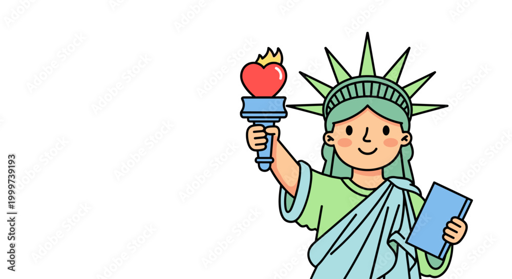 Naklejka premium Cartoon Statue of Liberty Holding Torch.