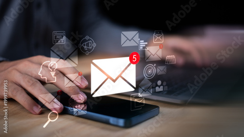 Bild auf Leinwand Digital marketer executes email campaign strategy using automation platform, ana