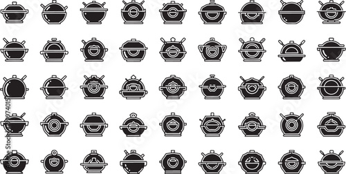Collection of black and white cooking pot with handles and lids kitchen food utensil