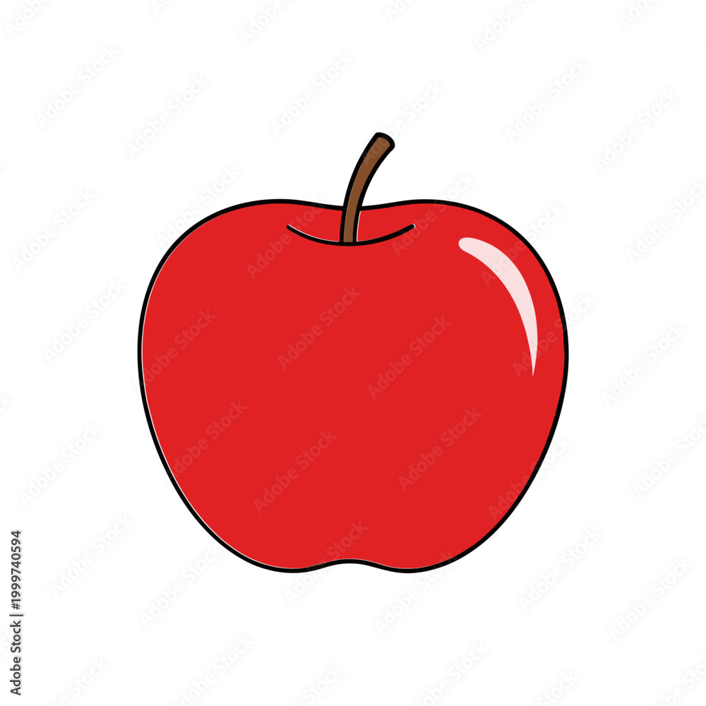 Obraz premium Vibrant Red Apple Isolated on White Background, Healthy Fruit, Simple Illustration