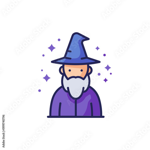 Wizard Character Icon with Magic Sparkles - Fantasy, Enchantment, Digital Art