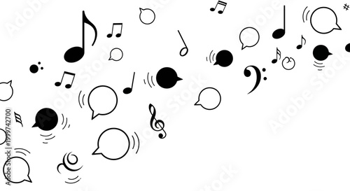 Tableau sur toile Music notes and speech bubbles floating.