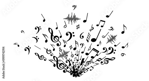 Foto Black music notes on white background.