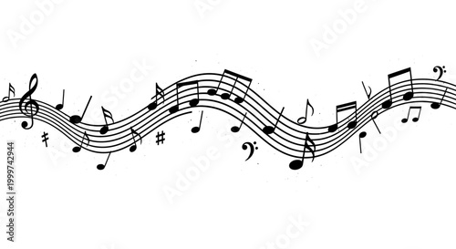 Photos Musical notes on sheet music.