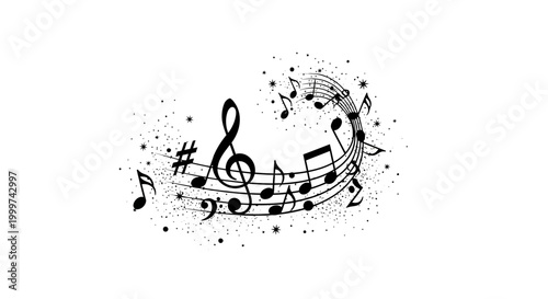 Photos Musical notes and treble clef symbol.