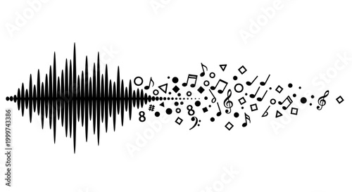 Sound wave turning into musical notes.